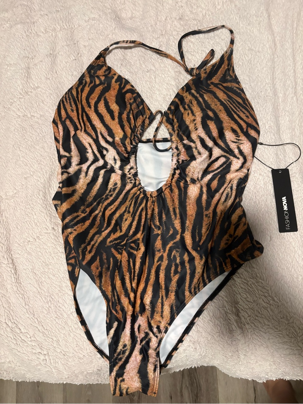 Fashion Nova Brown & Black Tiger-Print One-Piece